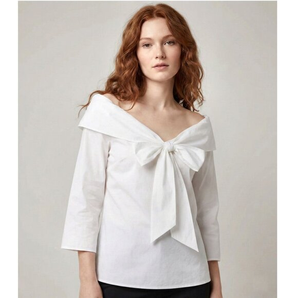 PLEIONE Off the Shoulder Front Tie Blouse, White, Women's Size Large - Picture 1 of 6